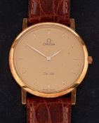 An 18ct gold Omega de Ville Ultra Thin quartz wristwatch: the round dial with baton hour markings