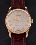 A Longines 'Automatic', wristwatch,: silvered dial with Arabic numerals and triangular markers,