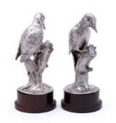A pair of German silver models of woodpeckers, maker L Neresheimer & Co, Hanau,