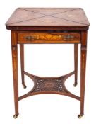 An Edwardian rosewood and marquetry envelope card table, early 20th century,