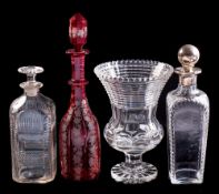 A mixed lot of glassware: comprising a Bohemian ruby flashed decanter and stopper,