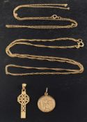 A 9ct gold St Christopher and a Celtic cross pendant,