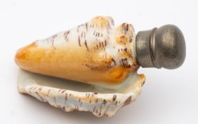 An English porcelain novelty scent bottle: modelled in the form of a conch shell,
