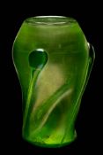 A Loetz Crete green Vesuvian genre vase: of wrythen lobed oviform applied with three 'tadpoles',