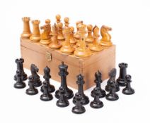WITHDRAWN A mid 19th century Staunton pattern boxwood and ebonised unweighted chess set by Jaques:
