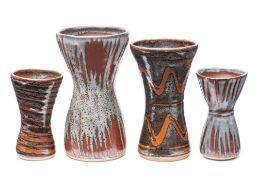 *John Leach [1939-2021] Muchelney Pottery four stoneware vases: each of waisted form under wood ash