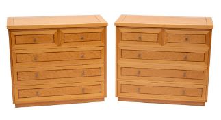A pair of maple and birdseye maple veneered and cherry banded chests of drawers, modern,