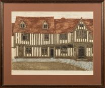 * Valerie Thornton [1931-1991]- The Guildhall, Lavenham,:- etching in colours, signed,