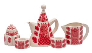 *David Pantling [Contemporary] a white earthenware tea set: comprising a conical teapot and cover,