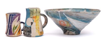 *Paul Jackson [Contemporary] three pieces of earthenware: comprising a deep conical bowl from the