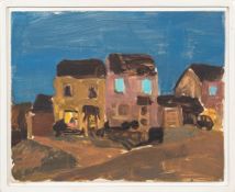 * Danny Markey [b.1965]- Cottages at Night,:- oil on board, 23 x 29cm.