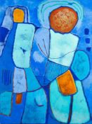* Carmen Veliz [Contemporary]- Abstract, blue,:- signed bottom right oil on canvas and mixed media,