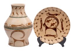 *Jane Denis [Contemporary] a white earthenware vase and charger: the former of baluster form and