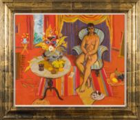 * David McClure [1926-1998] - Girl in a Blue Chair,:- signed bottom right, further signed,