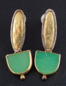 Charmian Harris, a pair of silver, chrysophrase drop earrings,: stamped with maker's mark 'CH',