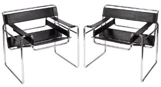 A pair of tubular steel and leather 'B3 Wassily' armchairs after Marcel Breuer,