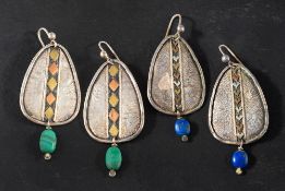 Charmian Harris, two pairs of drop earrings,: one with malachite beads,