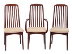 A set of six contemporary Swedish stained hardwood and upholstered dining chairs by Svegards,