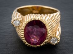 A pink tourmaline and brilliant-cut diamond cocktail ring,: the tourmaline ca. 2.