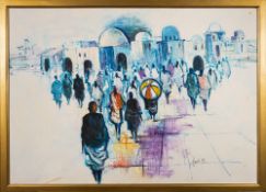 * Akande [African School, Contemporary] - Figures approaching the gates of a town,