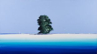 * Henderson Cisz [b.1960]- Blue lagoon,:- signed, oil on canvas, 87 x 152cm, unframed.