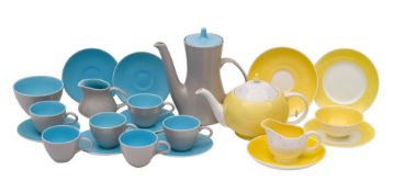 A late 20th century Poole Pottery Twintone part coffee service : two -tone ice blue and seagull,