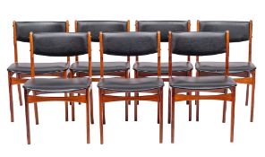 A set of seven Danish teak and faux leather upholstered dining chairs, by Nova,