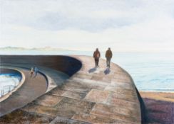 * Peter Barrett [b.1935]- On The Cobb, Lyme Regis,:- signed, oil on canvas 50 x 70cm, unframed.