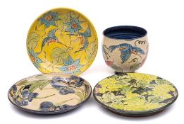 *Paul Jackson [Contemporary] four pieces of earthenware: comprising a deep oviform bowl incised