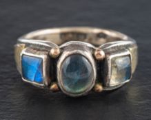 Charmian Harris, a silver labradorite and moonstone ring,: stamped with maker's mark 'CH',