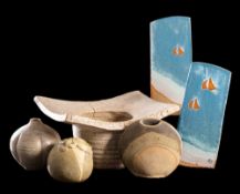A mixed group of stoneware: comprising a small John Maltby vase of flattened seed pod form,