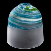 A Teign Valley glass lamp shade: the domed frosted body with trailed green, white and blue trails,