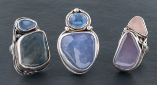 Andrzej Pacak, three gemset rings: including, rose quartz,