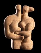 *Peter Wright [1919-2003] two interlocking porcelain figures: of abstract form under matt russet