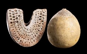 *Alan Wallwork [1931-2019] two stoneware vessels: comprising a 'seed pod' and a 'crescent form' the
