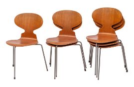 Arne Jacobsen for Fritz Hansen, Denmark, a set of six bent ply 'Ant chairs', designed in 1952,
