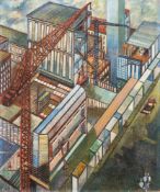 British School Circa 1950- Plymouth, post-war regeneration,:- oil on board, 61 x 51cm, unframed.