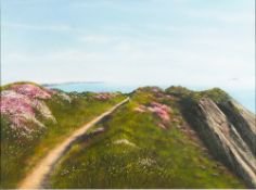 * Annabel Greehalgh [Contemporary]- View from the cliff across a bay,