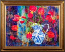 * Sue Fitzgerald [Contemporary]- Girl at The Well with Tulips,