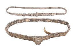 A Russian silver belt: of panelled construction with niello enamel decoration,