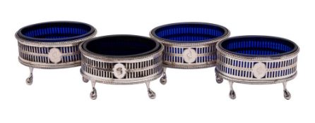 A set of four Edward VII silver salts, maker Robert Pringle & Sons, London, 1907: initialled,