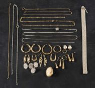 A collection of jewellery,: including a cameo brooch, a pair of silver cufflinks,