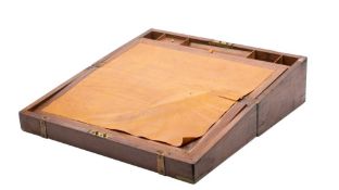 A 19th century mahogany and brass bound writing slope:, of rectangular outline,