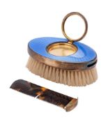 A George V silver and enamel combination brush, maker Goldsmiths & Silversmiths Co Ltd, London,