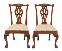 A pair of George II walnut side chairs, mid 18th century,