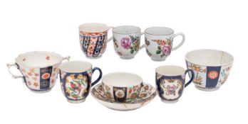 A mixed lot of First Period Worcester wares together with two London decorated Chinese coffee cups: