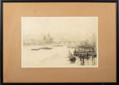 William Lionel Wyllie [1851-1931]- St Paul's from Waterloo Bridge,:- etching,