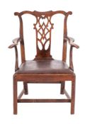 A George III oak and elm elbow chair, circa 1770,