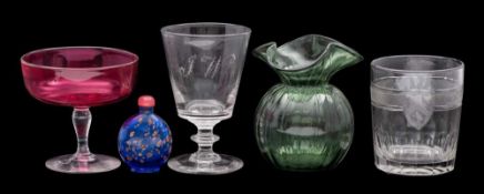 A mixed lot of glassware: including a 19th century armorial tumbler,