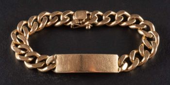 A 9ct gold curb-link identity bracelet with plain frontispiece,: with hallmarks for Birmingham,